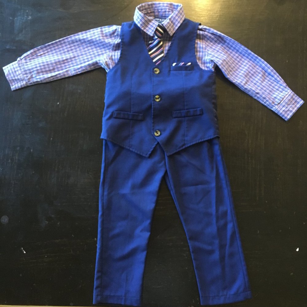 Boys Suit Vest, Pants, Shirt, Tie Set